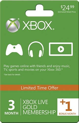 Best Buy Microsoft Xbox Live Gold 3 Month Membership Card 1 Bonus