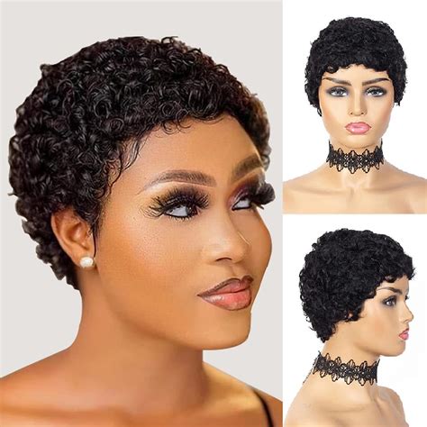 Buy Qihang Afro Curly Short Wigs 100 Human Hair Curly Wig With Bangs Pixie Cut African Fluffy