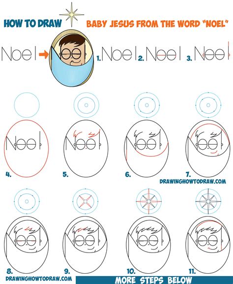 How To Draw Cute Cartoon Baby Jesus Sleeping Under The North Star From