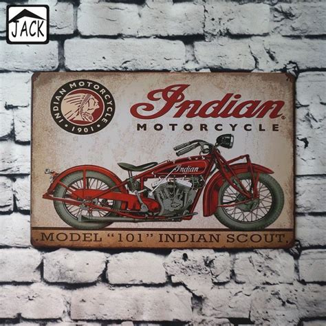 Tin Sign Indian Motorcycle Red Retro 8 X 12 Indian Motorbike