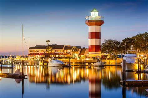 Hilton Head South Carolina Usa Lighthouse At Twilight Seacoast