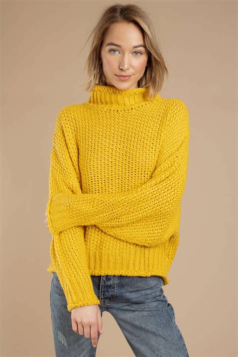 Tobi Sweaters Cardigans Womens Jazmine Yellow Mock Neck Sweater Yellow ⋆ Theipodteacher