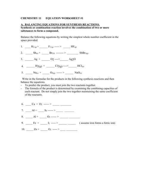 7) 3fecl2 + 2na3po4 æ fe3(po4)2 + 6nacl. Synthesis Reaction Worksheet | excelguider.com