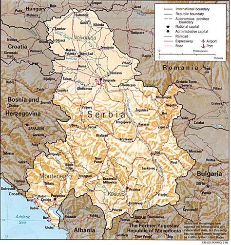Relief And Administrative Map Of Serbia And Montenegro Serbia And