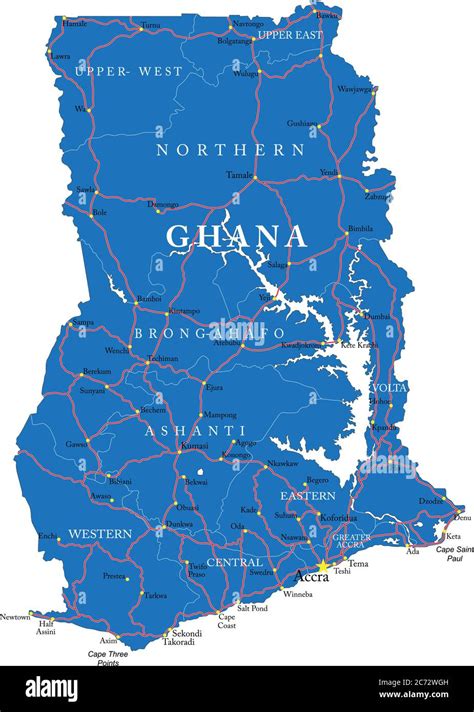 Highly Detailed Vector Map Of Ghana With Administrative Regionsmain