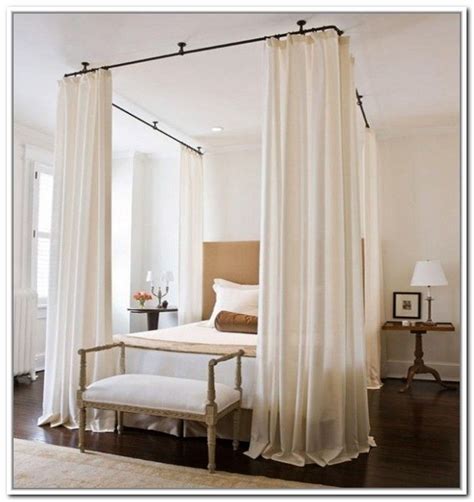 Rooms with high ceilings (10 or more feet high) often have more than a your best move is to hang curtains within 8 inches of the top of the window frame. ceiling rod | Ceiling Mount Curtain Rods Canopy Bed ...