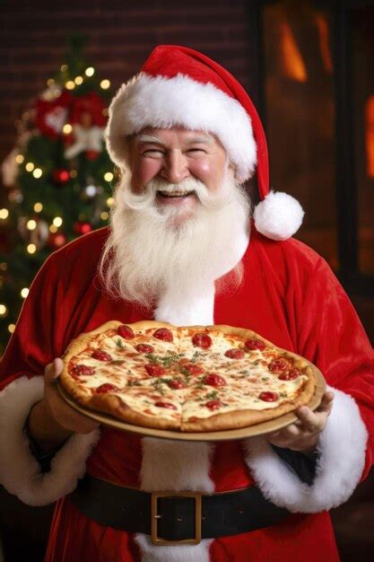 Premium Ai Image Santa Claus With Pizza In His Hands