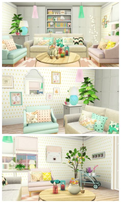 Sims 4 Pastel Living Room Build Cc List Avec Images Mobilier De