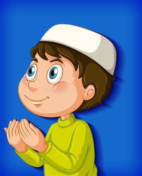 Muslim Boy Praying On Colour Gradient Background Stock Vector