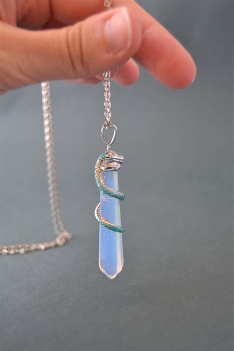 Opalite Crystal Point Necklace With Silver Snake Snake Etsy