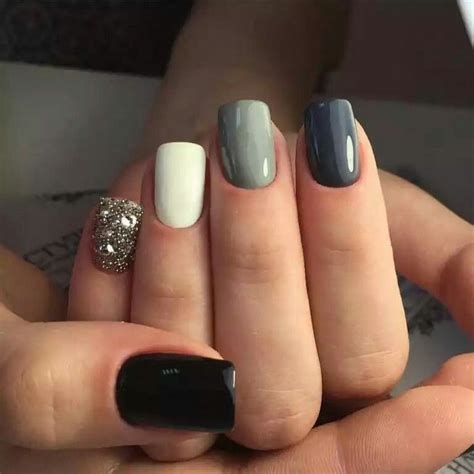 Black White Grey With Glitter Accent Nail Luxury Nails Trendy Nails