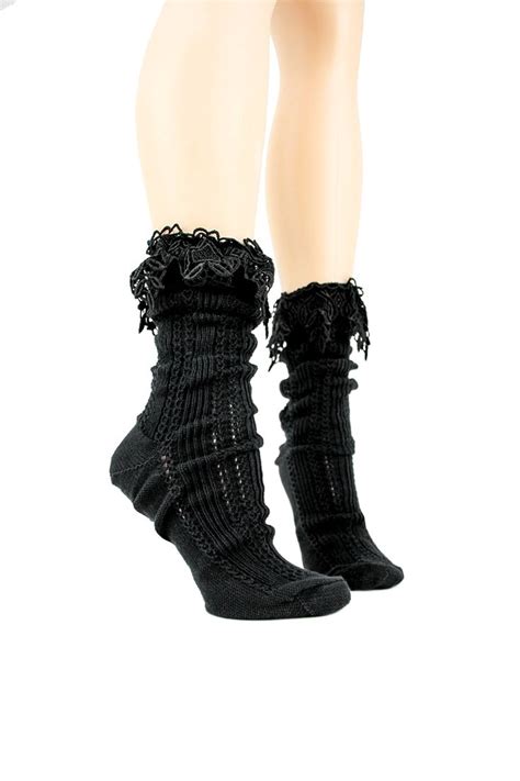 Ruffled Socks Lace Socks Slouch Socks Boot Socks Sock Lovers Black Foot Novelty Socks