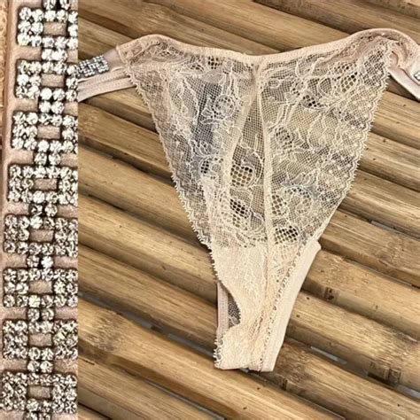 Victorias Secret Very Sexy Lace Rhinestone String Thong Bikini Panty Sz