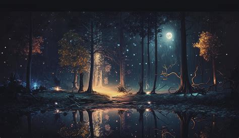Mystical Forest Scene At Night As Digital Art Generate Ai 22459957