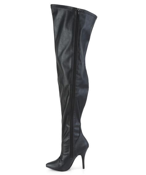 seduce high heel thigh high wide calf boots in black matte faux leather
