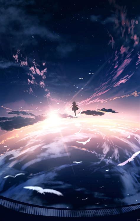 Download 1600x2520 Anime Landscape Sky Scenery Clouds Sunset Anime