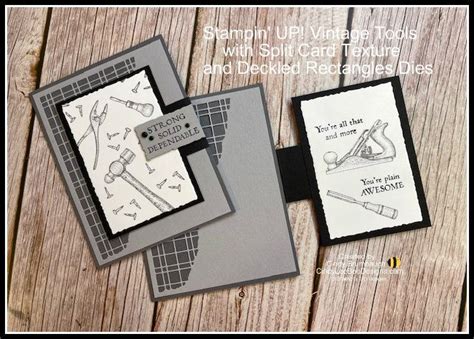 Stampin Up Vintage Tools With Split Card Texture And Deckled