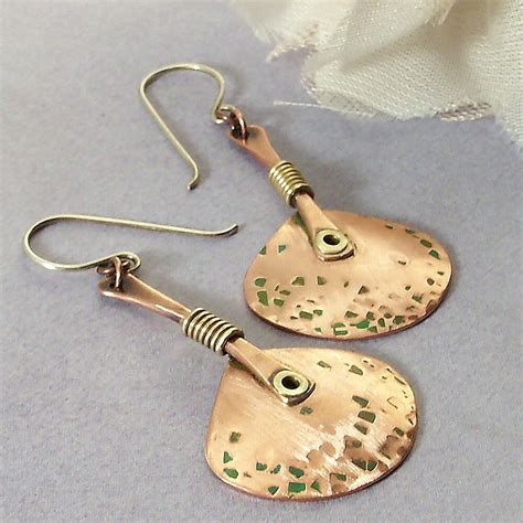 Wire Wrapped Jewelry Handmade Hammered Copper Dangle Earrings