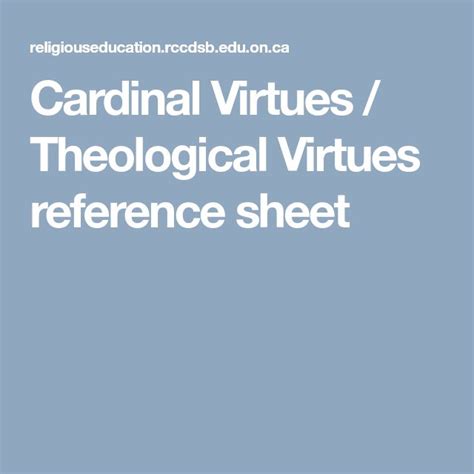 Cardinal Virtues Theological Virtues Reference Sheet Cardinal