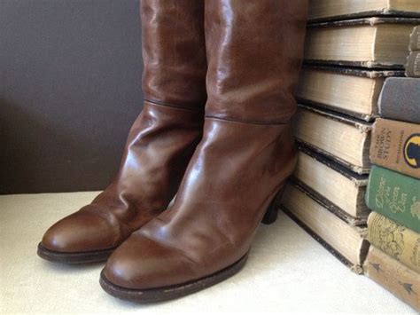 Brown Italian Leather Boots Womens Heeled Boots Chestnut Etsy