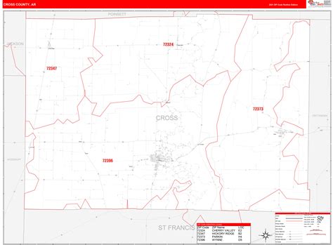Cross County Ar Zip Code Wall Map Red Line Style By Marketmaps Mapsales