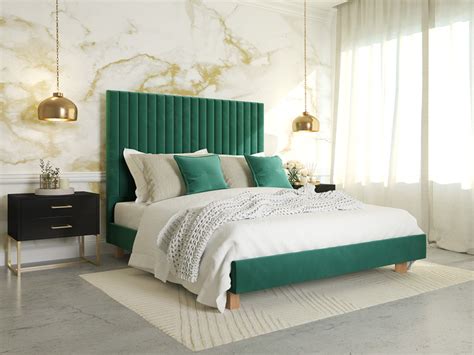 Platform Bed Sirius Emerald Green Velvet Beds In 2022 Green Bedroom