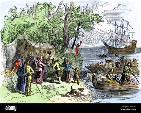 Landing Of The Dutch Colonists Known As Walloons In New Amsterdam Stock