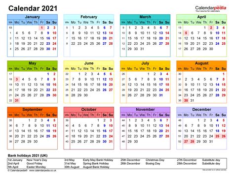 Download and print thousands of free printable calendar with u.s. 2021 Yearly Calendar With Week Numbers ...