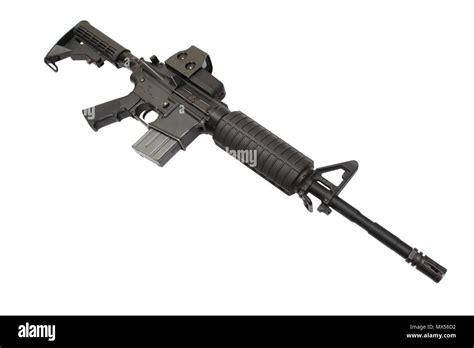 M4a1 Carbine With Optical Gunsight Isolated On A White Background Stock