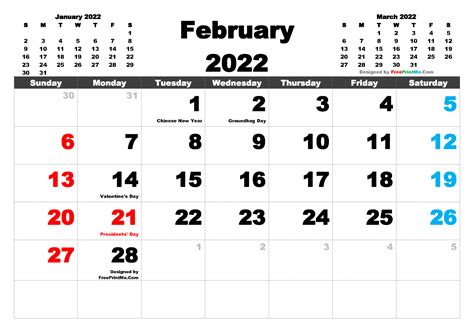 Free Printable February 2022 Calendar Pdf And Image