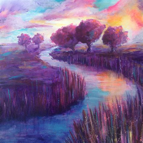 Purple Landscape Acrylic Painting On Canvas X Cm By Rieneke