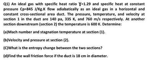 Solved Q1 An Ideal Gas With Specific Heat Ratio Y 1 29 And Chegg Com