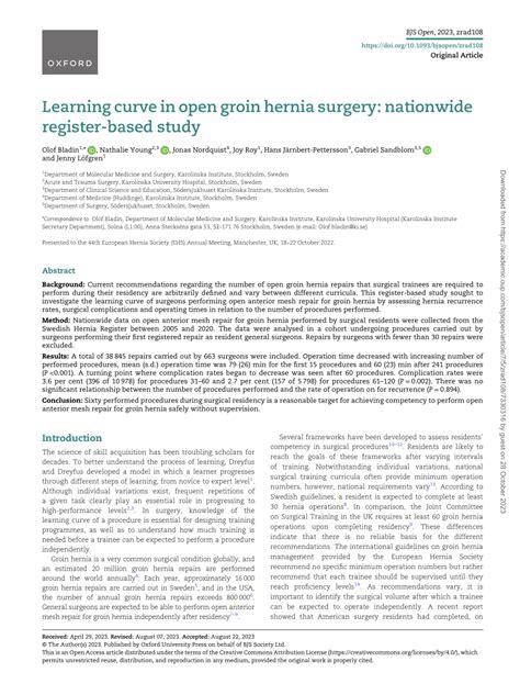 Pdf Learning Curve In Open Groin Hernia Surgery Nationwide Register