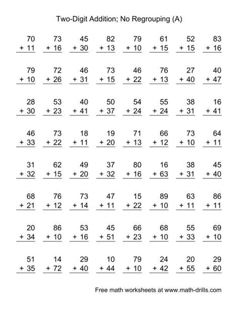 Two Digit Addition No Regrouping 64 Questions A Addition Worksheet