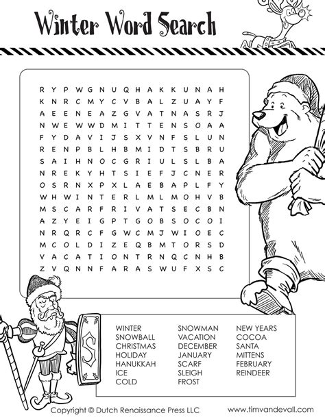 Winter Word Search Black And White Tims Printables