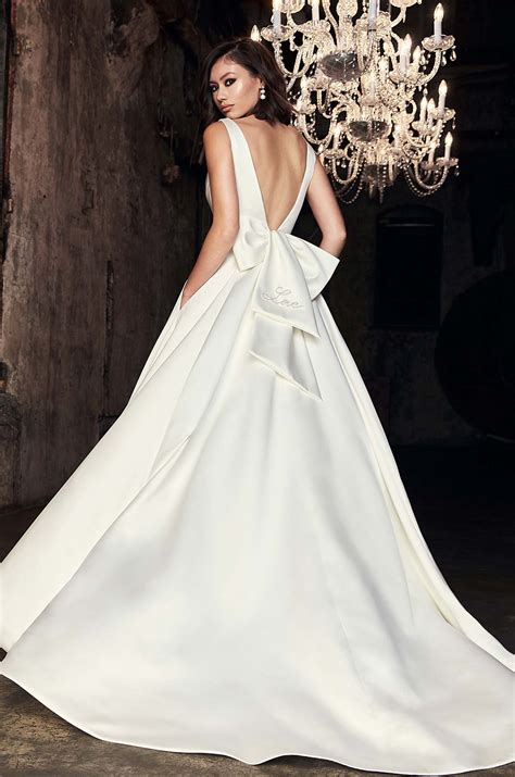 Satin Plunging Neckline Wedding Dress Style 2306 Mikaella Bridal