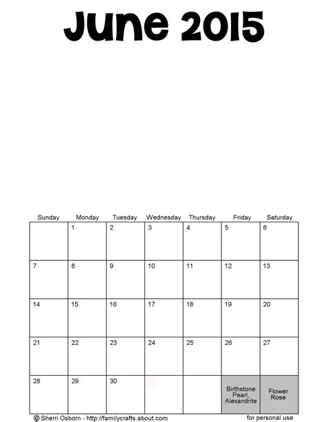 Printable June 2015 Calendars Holiday Favorites