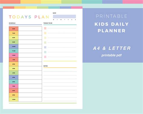 Printable Daily Planner For Kids Childrens Routine Chart Etsy Uk