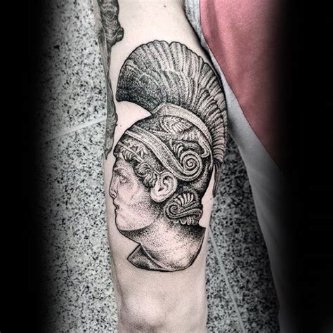 Ancient Tribal Woman With Head Dress Dotwork Tattoo On Male Arms Dot