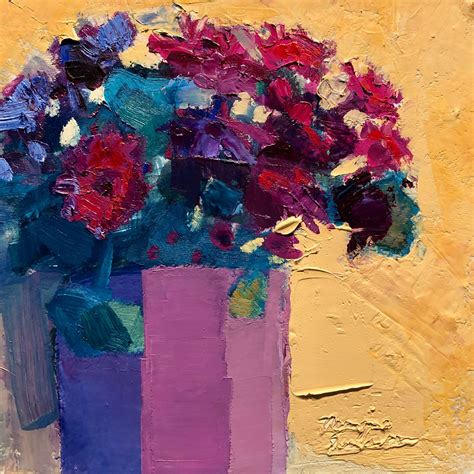 Expressionist Still Life Floral Oil Painting Of Purple Asters By