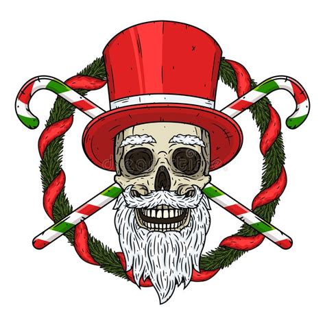 Skull Of Santa Claus On The Background Of A Christmas Wreath And
