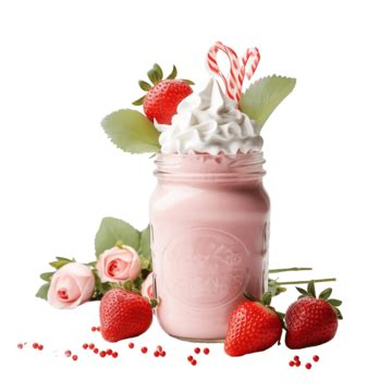 Mason Jar Of Strawberry Milkshake With Whipped Cream For Valentines Day Strawberry Shake