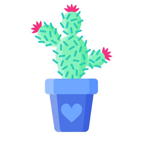 Blue Flower Pot With Cactus Or Succulent With Flowers 4579557 Vector