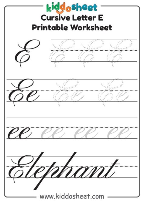 Cursive Of E Letter Worksheets Printable Kiddosheet