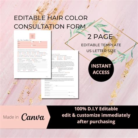 Editable Hair Color Consultation Form Template I Pink I Forms Etsy