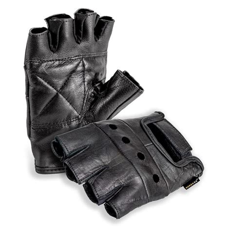 HANDS ON Top Grain Leather Half Finger Gloves Padded Palm Hook And