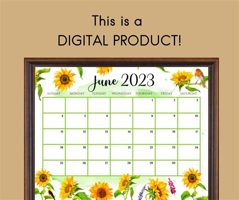 Editable June 2023 Calendar Gorgeous Summer With Beautiful Etsy New