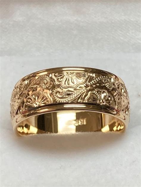 Hand Engraved Mens Wedding Rings10k 14k Yellow Gold Wedding Band8mm