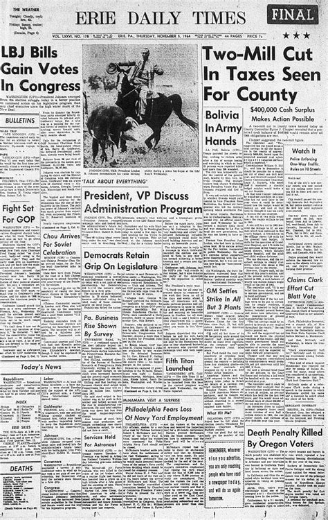 Nov. 5, 1964 | Newspaper cover, Erie, Publishing company