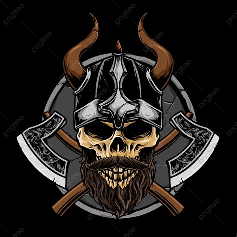 Cráneo Vikingo Con Arma Ilustración Vectorial Cabeza Valhalla